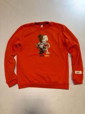 Fifth Loop Orange Bitter-Sweet Teddy Bear Skeleton Crewneck Sweatshirt